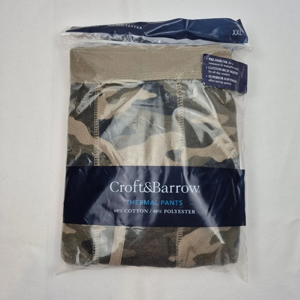 Croft & Barrow Thermal Pants XXL Camo Cotton Blend Long Johns‎ Base Layer NWT
